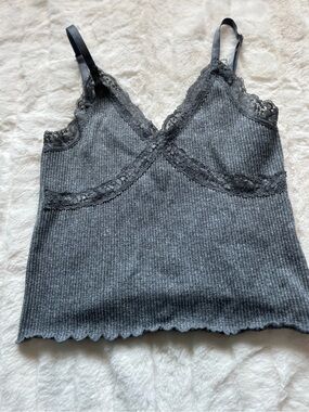 Gray Ribbed Lace-Trim Tank Top by Gypsy + Jade